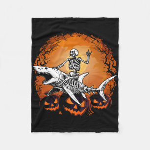 Skeleton Riding Shark Lazy Halloween Costume Funny Fleece Blanket