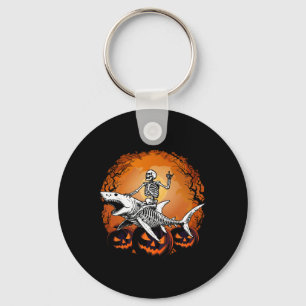 Skeleton Riding Shark Lazy Halloween Costume Funny Key Ring