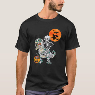 Skeleton Riding T Rex Dinosaur Mummy, Pumpkin Hall T-Shirt