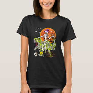 Skeleton Riding T Rex Halloween Boys Dinosaur Cost T-Shirt