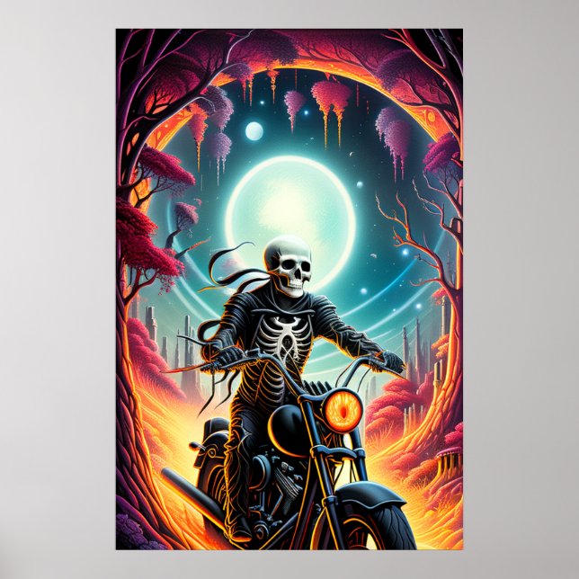 Skeleton Riding through the fire cave Poster (Front)