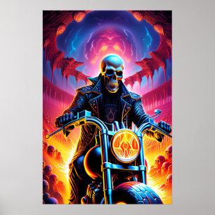 Skeleton Riding through the fire cave Poster