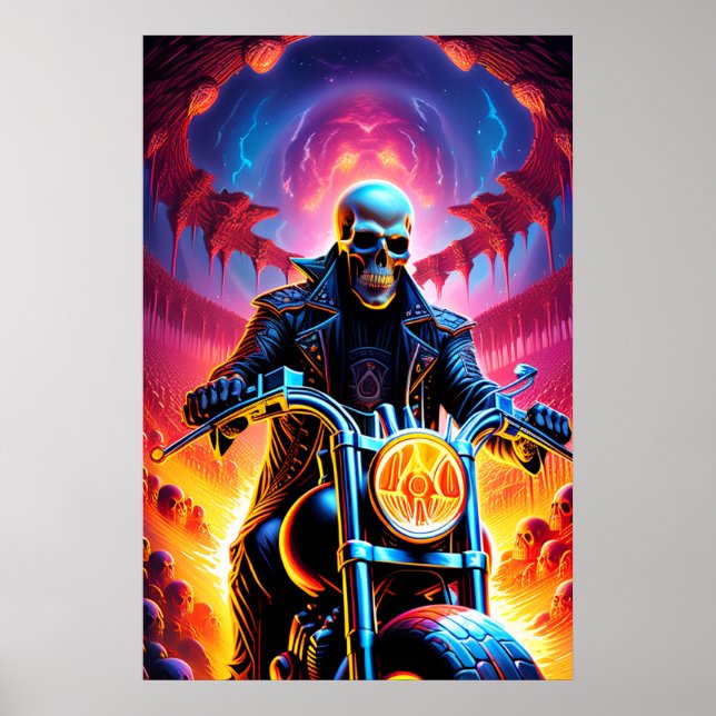 Skeleton Riding through the fire cave Poster (Front)