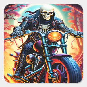 Skeleton Riding through the fire cave Square Sticker