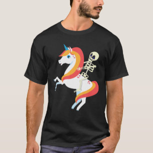 Skeleton Riding Unicorn Cute Funny Skull Halloween T-Shirt