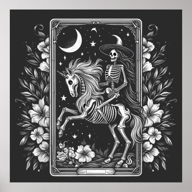 Skeleton Riding Unicorn Skeleton Tarot Card Poster (Front)