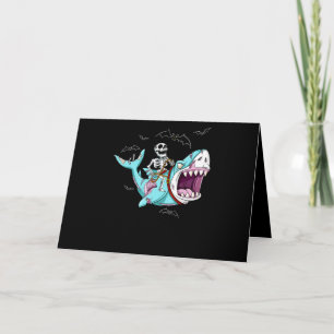 Skeleton Riding Zombie Shark Funny Halloween Gift Card