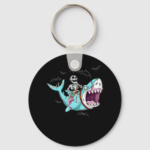 Skeleton Riding Zombie Shark Funny Halloween Gift Key Ring