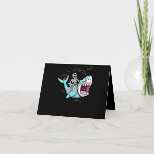 Skeleton Riding Zombie Shark Funny Halloween Gift Thank You Card