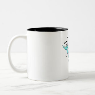 Skeleton Riding Zombie Shark Funny Halloween Gift Two-Tone Coffee Mug