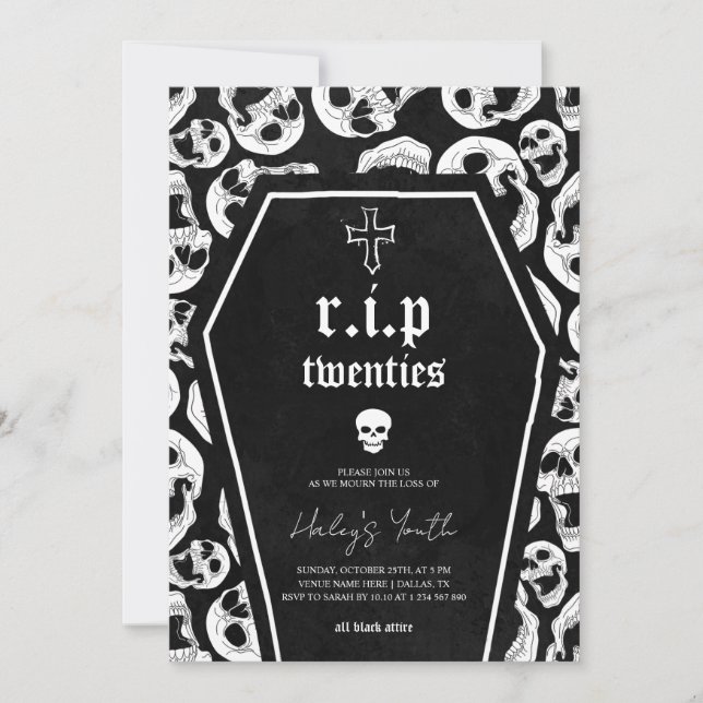 Skeleton RIP Twenties 20s Funny 30th Birthday Invitation (Front)