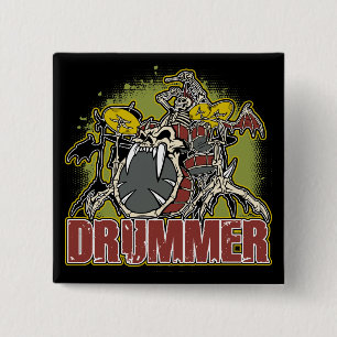 Skeleton Rock Drummer 15 Cm Square Badge