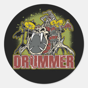 Skeleton Rock Drummer Classic Round Sticker