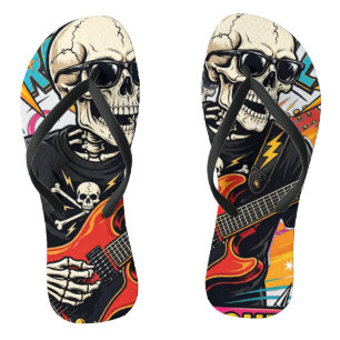 Skeleton Rock Guitar Flip Flops Funny Rock and Rol