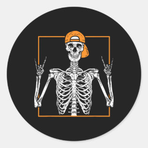 Skeleton Rock Hand Halloween Costume Cool Rock Mus Classic Round Sticker