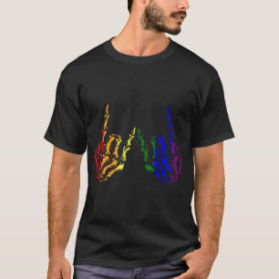 Skeleton Rock Hand Lgbt Q Cool Rainbow Flag  T-Shirt