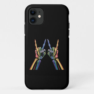 Skeleton Rock Hand LGBTQ Cool Rainbow Flag Gay  iPhone 11 Case