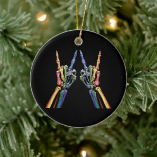 Skeleton Rock Hand LGBTQ Cool Rainbow Flag Gay  Ceramic Ornament