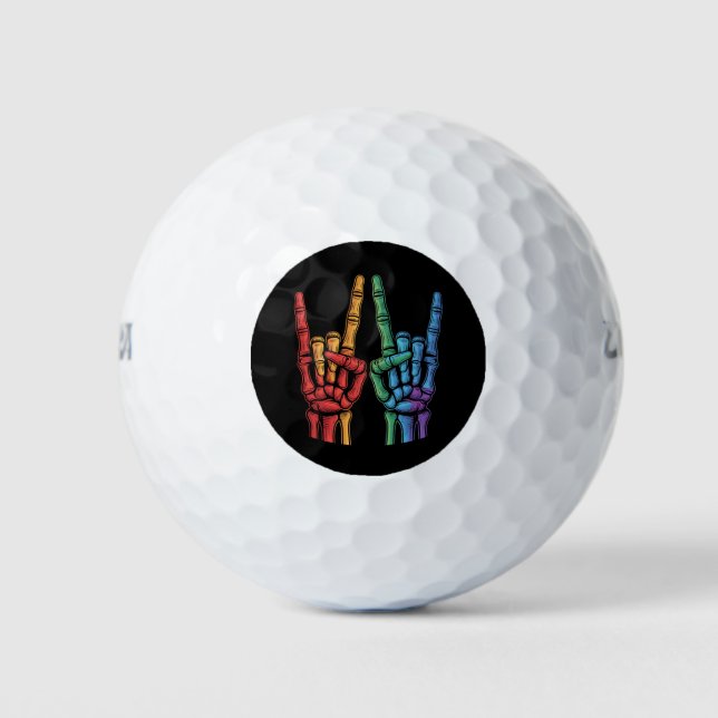 Skeleton Rock Hand LGBTQ Rainbow Flag Gay Pride  Golf Balls (Front)