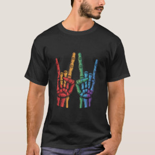 Skeleton Rock Hand LGBTQ Rainbow Flag Gay Pride T-Shirt