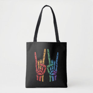 Skeleton Rock Hand LGBTQ Rainbow Flag Gay Pride  Tote Bag