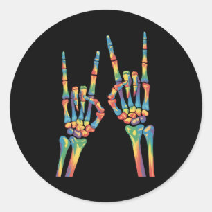 Skeleton Rock Hand Rainbow LGBTQ Gay Lesbian Pride Classic Round Sticker