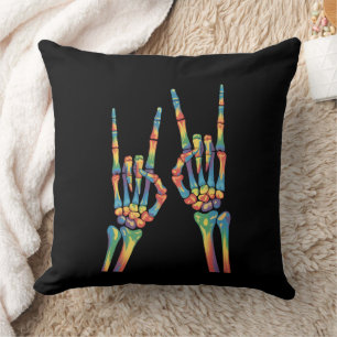 Skeleton Rock Hand Rainbow LGBTQ Gay Lesbian Pride Cushion