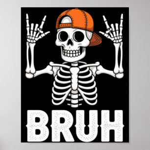 Skeleton Rock On Bro Halloween For Mens Boys Kids Poster