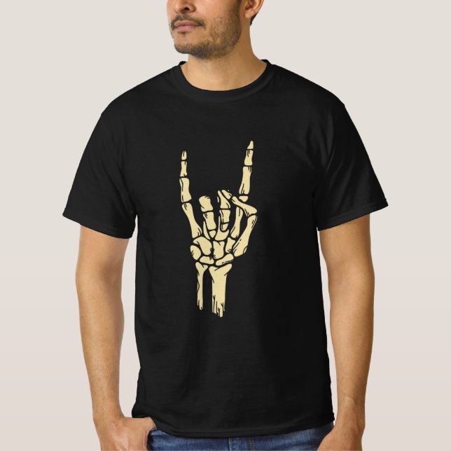 ​Skeleton Rock On Hand Sign Graphic T-Shirt - Goth (Front)
