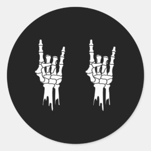 Skeleton - Rock On Hands - Men & Women - Hallo Classic Round Sticker