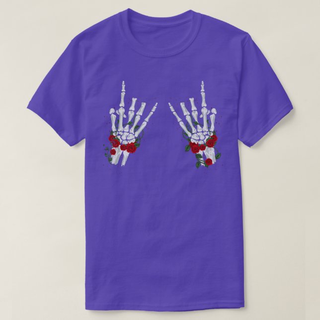 Skeleton Rock On Rockstar Roses Music Lover  T-Shirt (Design Front)