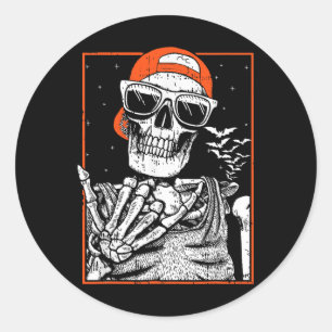 Skeleton Rocker Hand Halloween Costume Cool Music Classic Round Sticker