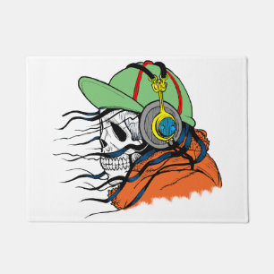 Skeleton Rocking wearing headphones Doormat