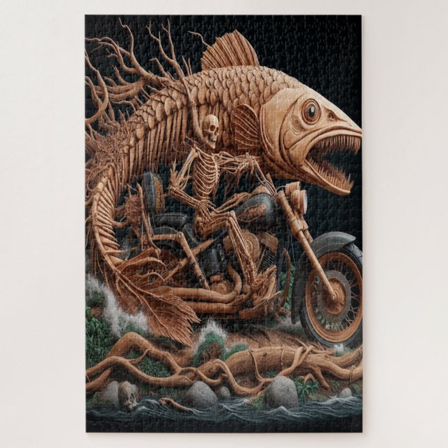 skeleton rode his chopper bike down trail jigsaw puzzle (Vertical)