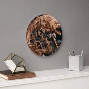 skeleton rode his chopper bike down trail large clock