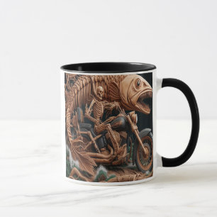 skeleton rode his chopper bike down trail mug