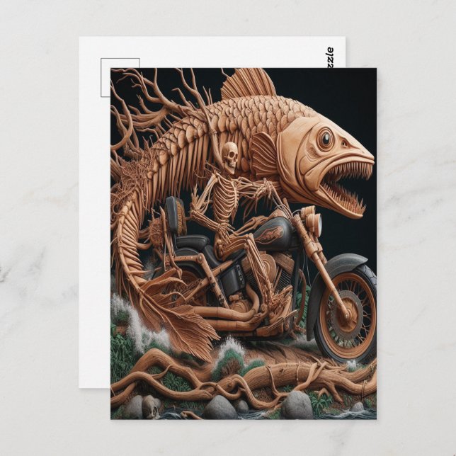 skeleton rode his chopper bike down trail postcard (Front/Back)