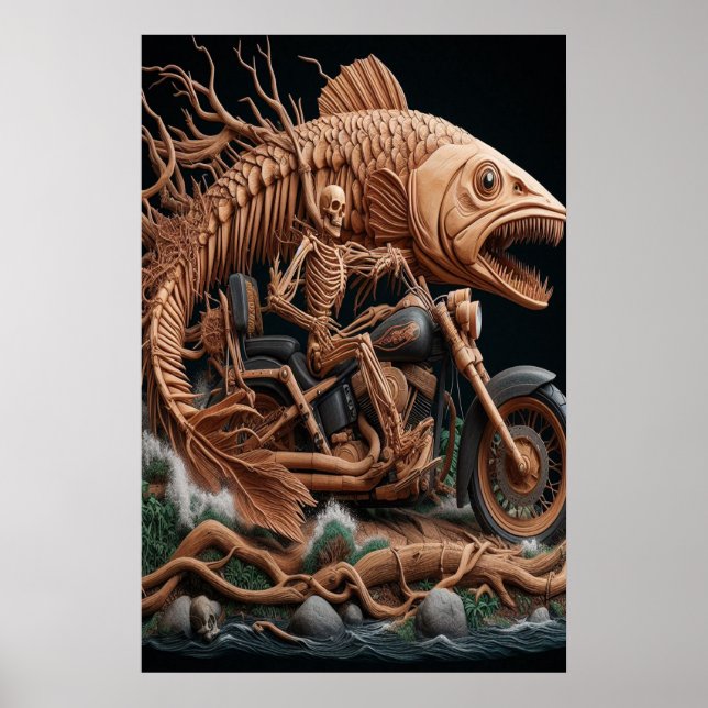 skeleton rode his chopper bike down trail poster (Front)