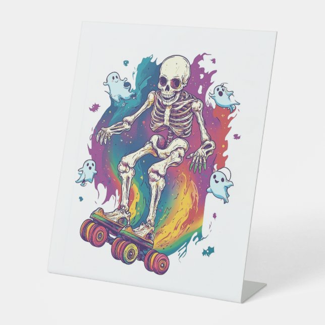 Skeleton Roller Skater Pedestal Sign (Front)