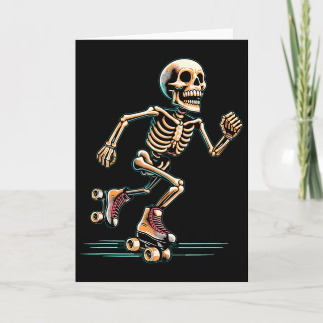 Skeleton Roller Skating Skater Halloween  Card (Front)