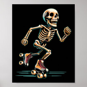 Skeleton Roller Skating Skater Halloween Poster