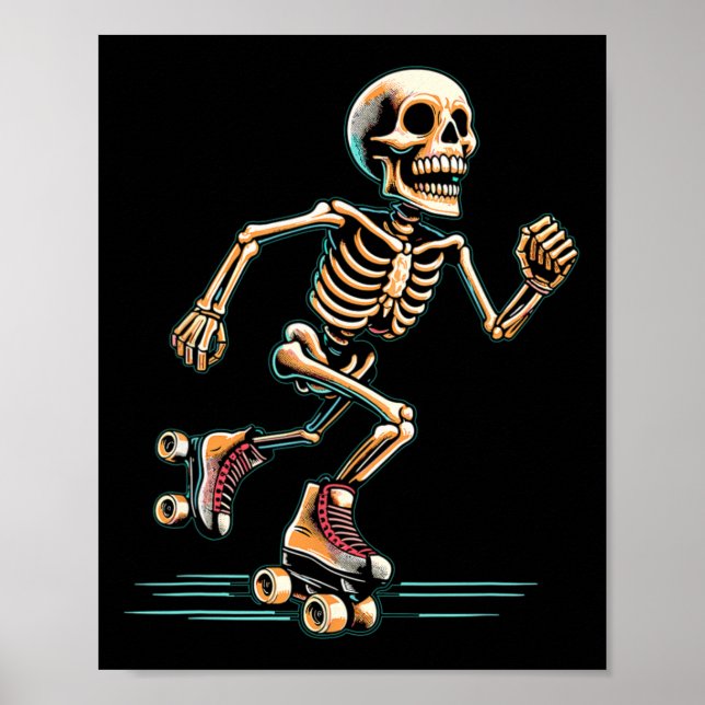 Skeleton Roller Skating Skater Halloween  Poster (Front)