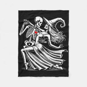 Skeleton Romance Dance With Witch Fleece Blanket
