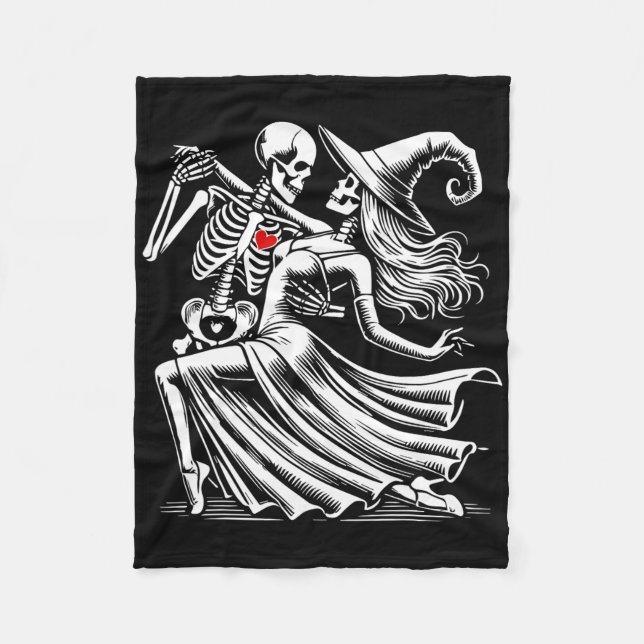 Skeleton Romance Dance With Witch  Fleece Blanket (Front)