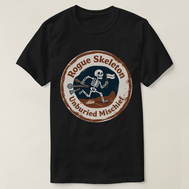 Skeleton Running With Tools Humour T-Shirt (Design Front)