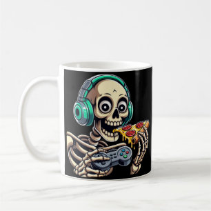 Skeleton’s Ultimate Cheat Day: Cheesy Pizza Gaming Coffee Mug