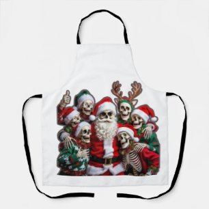 Skeleton Santa Christmas Group Photo – Festive 3D  Apron