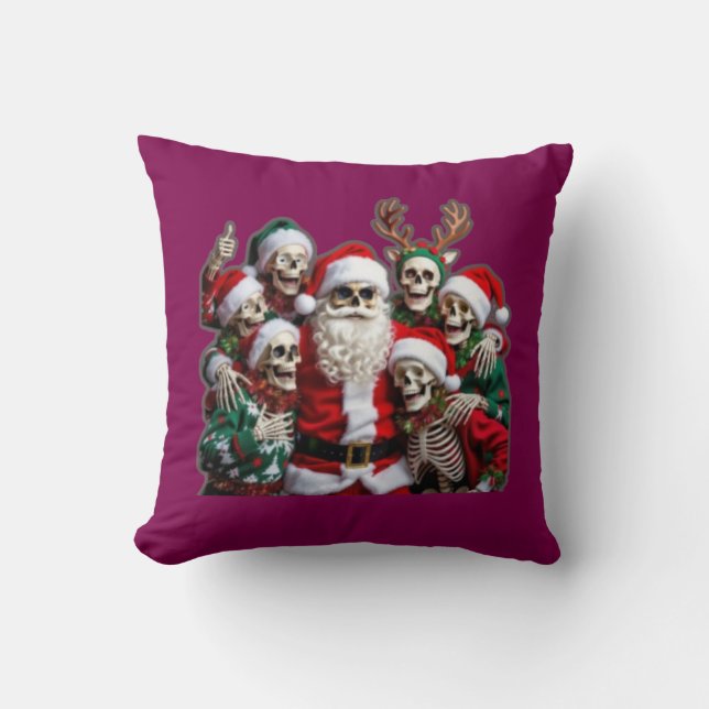 Skeleton Santa Christmas Group Photo – Festive 3D  Cushion (Front)