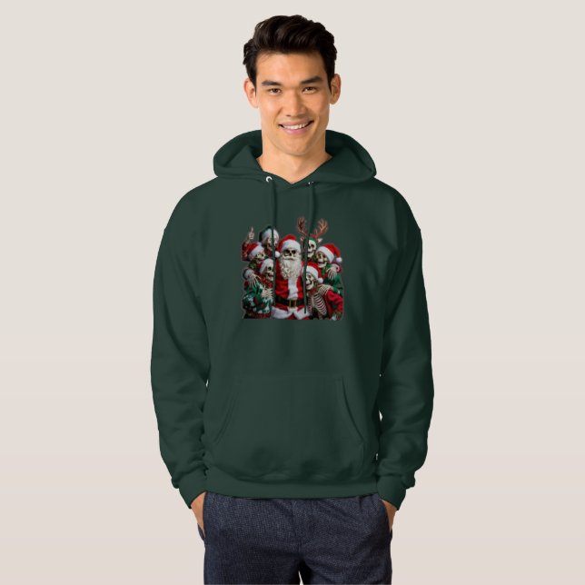 Skeleton Santa Christmas Group Photo – Festive 3D  Hoodie (Front Full)