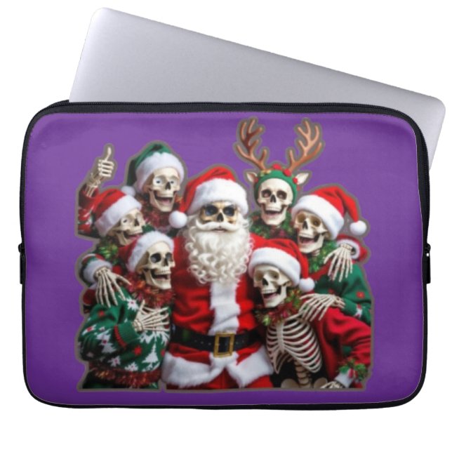 Skeleton Santa Christmas Group Photo – Festive 3D  Laptop Sleeve (Front)